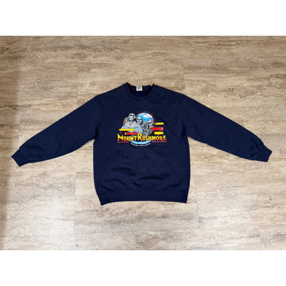 VTG Fruit of the Loom Mount Rushmore Sweatshirt Navy Blue Medium South Dakota